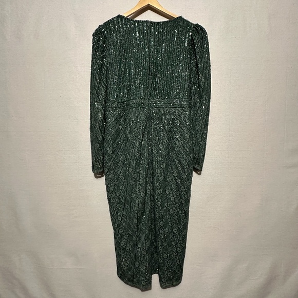 NWT Mac Duggal Beaded Lace Long Sleeve Midi Dress - size 16 - Picture 5 of 8